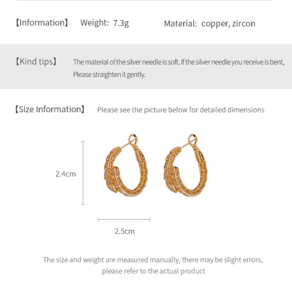 New! Women serpenti serpent snake viper spiral Hoop Earrings with Clear zircon - Picture 5 of 8